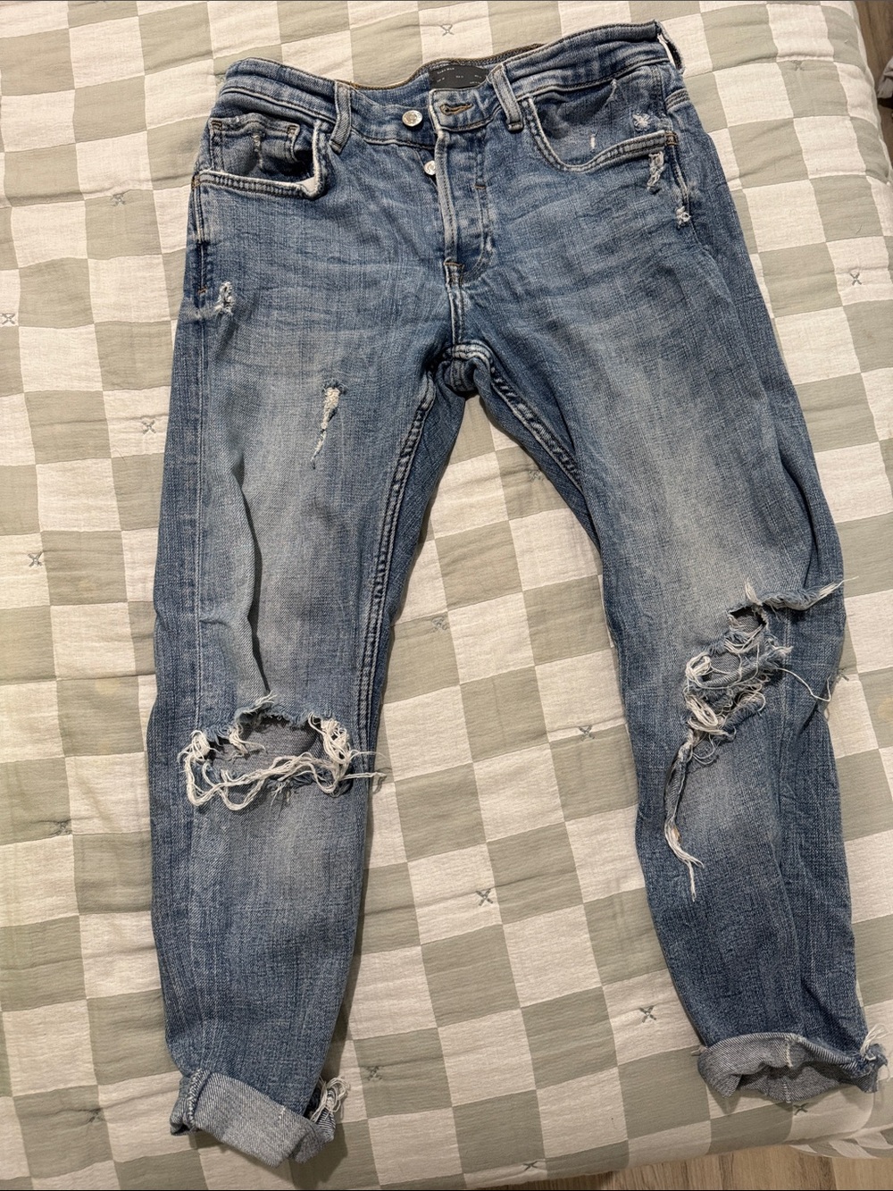 Zara Men's Distressed Blue Ripped Jeans